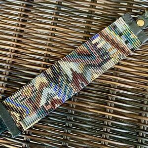 JULIE ROFMAN Boutique Handwoven “Night Cuff” Colorful Belted Bead Bracelet